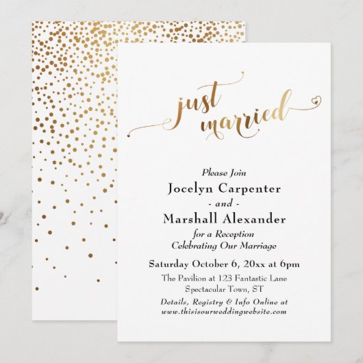Invitation Script Doré Confettis Mariage Récent Dos (Devant / Derrière)