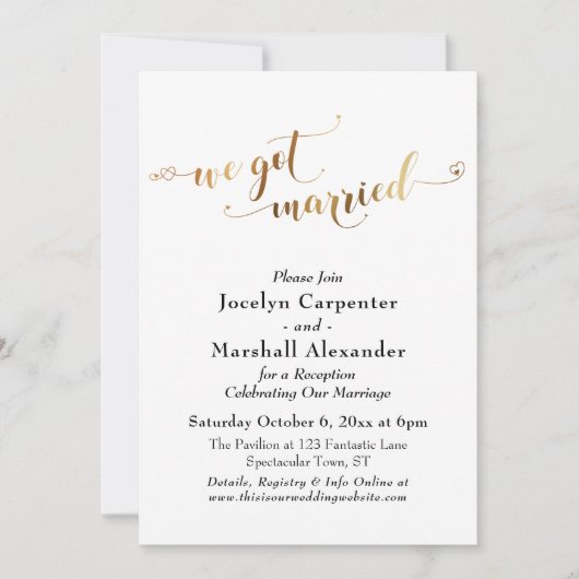 Invitation Script Doré Nous sommes mariés Confettis Retour (Devant)