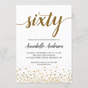 Invitation Script Dots Confetti Gold moderne 60e anniversaire