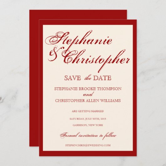 Invitation Script Elegance Wedding Enregistrer la date Faire- (Devant / Derrière)