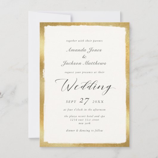 Invitation Script élégant avec Mariage semi-formel Gold Edge (Devant)