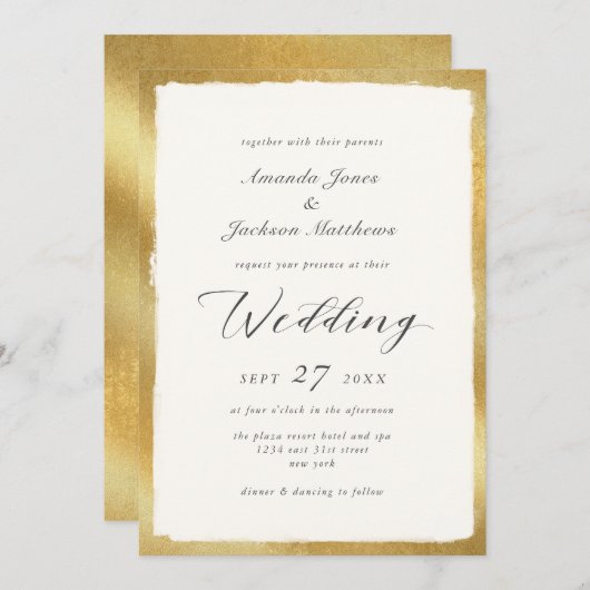 Invitation Script élégant avec Mariage semi-formel Gold Edge (Devant / Derrière)