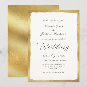 Invitation Script élégant avec Mariage semi-formel Gold Edge