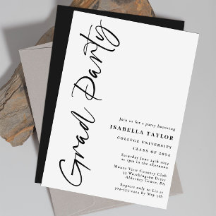 Invitation Script élégant Black White Graduation Party