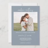 Invitation Script élégant bleu Dusty avec Mariage photo (Devant)