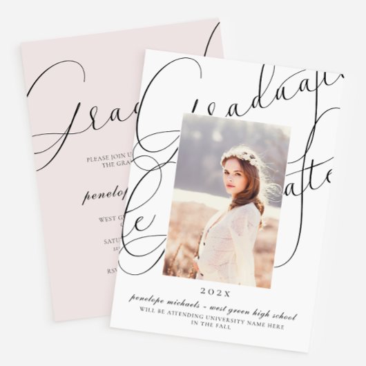 Invitation Script élégant Blush Pink Photo Party Graduation