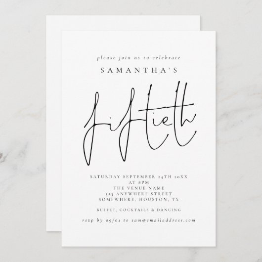 Invitation Script élégant Cinquantième fête d'anniversaire (Devant / Derrière)