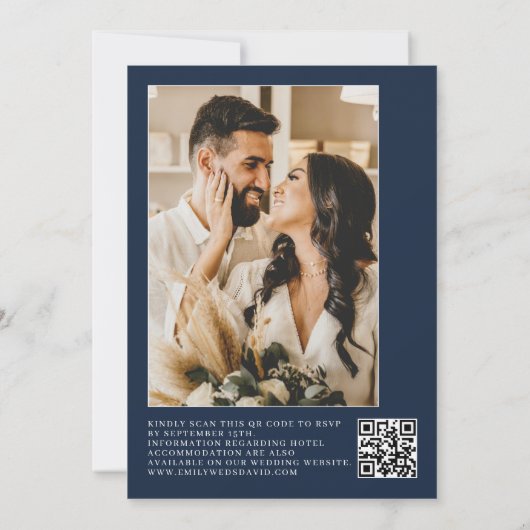 Invitation Script élégant de la marine classique QR Photo (Dos)