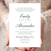 Invitation Script élégant Emerald Green Mariage blanc