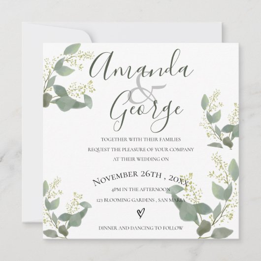 Invitation Script élégant | Eucalyptus Feuilles | MARIAGE (Devant)