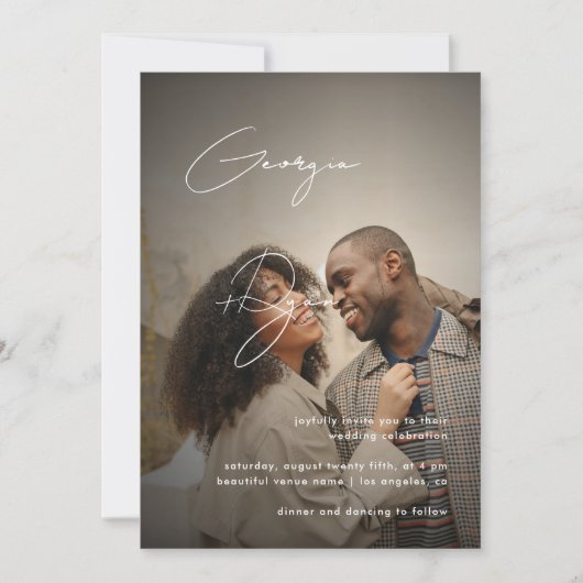 Invitation Script élégant & Fade foncé Photo QR Code Mariage (Devant)
