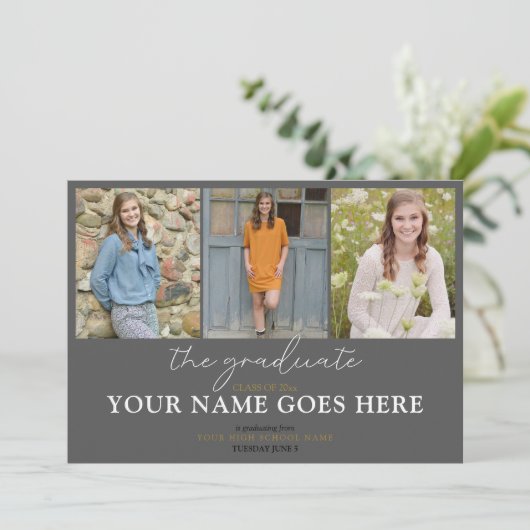 Invitation Script élégant Gris de charbon de bois (Debout devant)