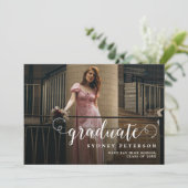 Invitation Script élégant Modern 2 Photo Graduation Party (Debout devant)