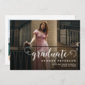 Invitation Script élégant Modern 2 Photo Graduation Party (Devant / Derrière)