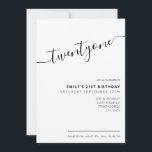 Invitation Script élégant moderne 21e anniversaire<br><div class="desc">Invitation moderne Black and White 21st Birthday. Conception minimaliste de modèle d'invitation de 21e anniversaire avec élégante calligraphie écriture manuscrite.</div>
