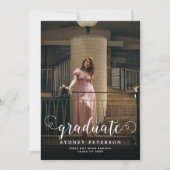 Invitation Script élégant Moderne 3 Photo Graduation Party (Devant)