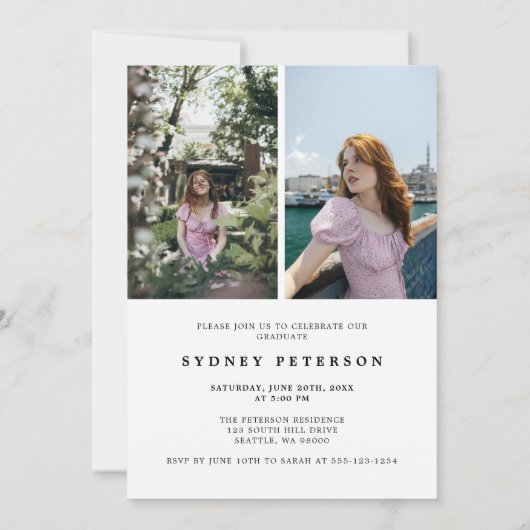 Invitation Script élégant Moderne 3 Photo Graduation Party (Dos)