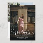 Invitation Script élégant Moderne 3 Photo Graduation Party (Devant / Derrière)