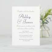 Invitation Script élégant moderne Bleu blanc Mariage simple (Debout devant)