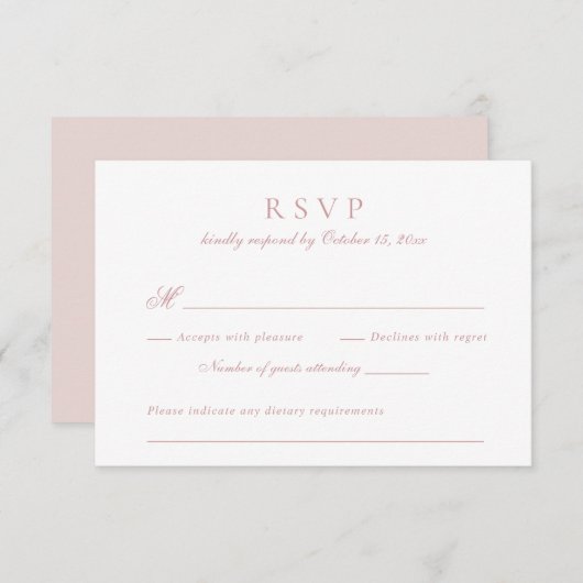 Invitation Script élégant moderne Blush rose mariage RSVP (Devant / Derrière)