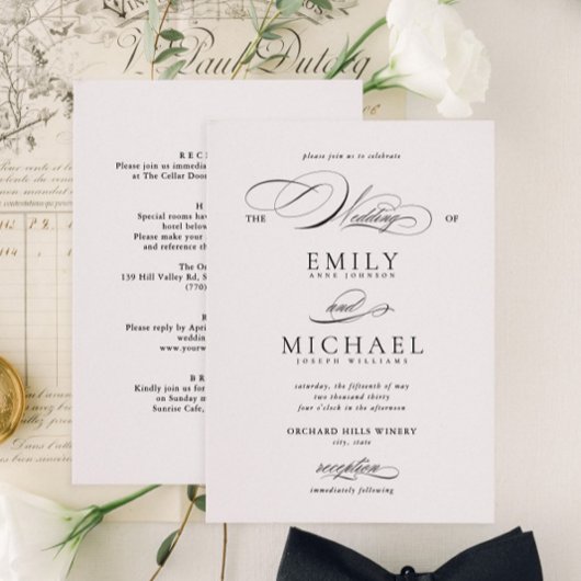 Invitation Script élégant moderne classique Mariage RSVP