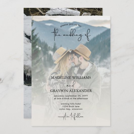 Invitation Script élégant moderne Deux Mariage photo (Devant / Derrière)