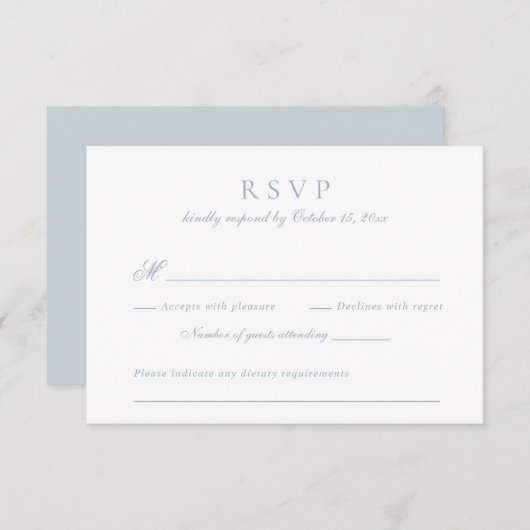 Invitation Script élégant moderne Dusty Blue Wedding RSVP (Devant / Derrière)