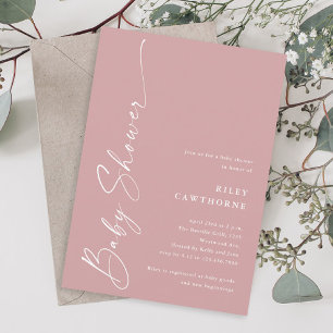 Invitation Script élégant moderne Dusty Rose Girls Baby showe