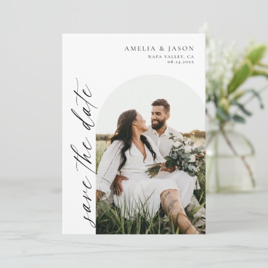 Invitation Script élégant moderne Enregistrer la date Invitat (Debout devant)