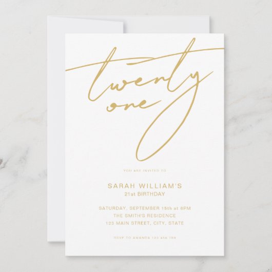 Invitation Script élégant moderne Gold 21e fête d'anniversair (Devant)