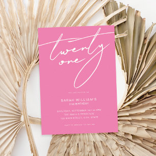Invitation Script élégant moderne rose 21e fête d'anniversair