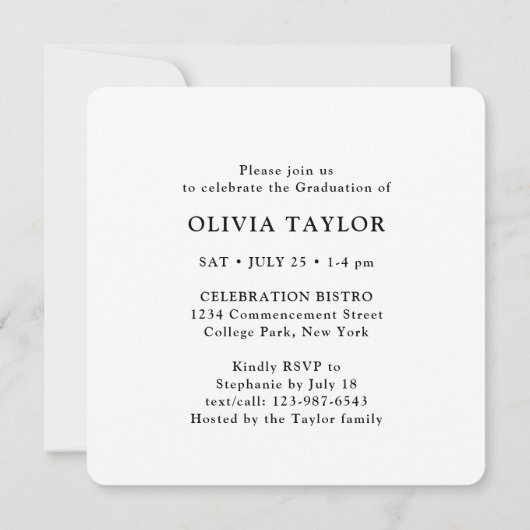 Invitation Script élégant moderne Simple Graduation Party (Dos)