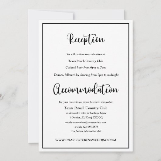 Invitation Script élégant noir et blanc (Dos)