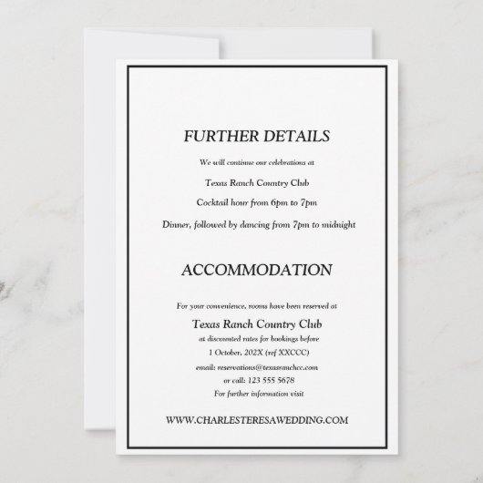 Invitation Script élégant noir et blanc (Dos)