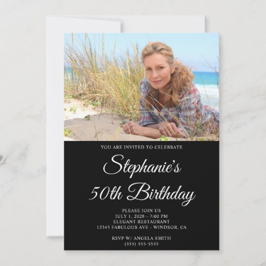 Invitation Script élégant noir et blanc 50e anniversaire (Devant)