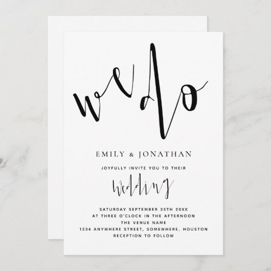Invitation Script élégant Nous faisons Mariage noir et blanc (Devant / Derrière)