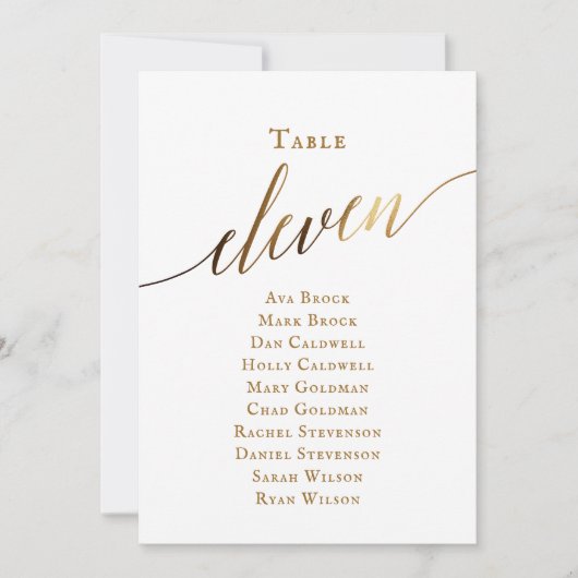 Invitation Script élégant or Tableau Numéro 11 Tableau de siè (Devant)