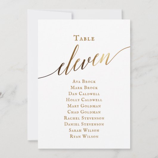 Invitation Script élégant or Tableau Numéro 11 Tableau de siè (Dos)