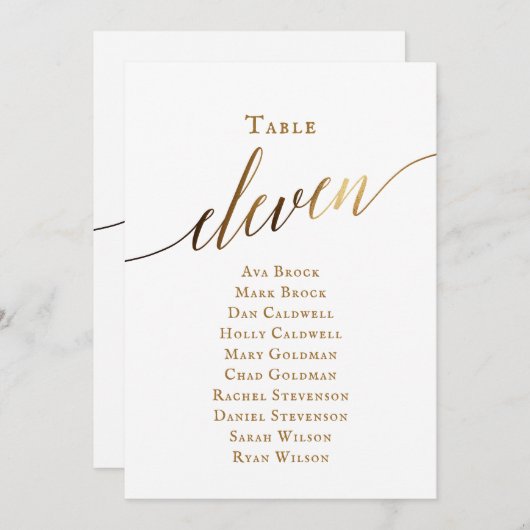 Invitation Script élégant or Tableau Numéro 11 Tableau de siè (Devant / Derrière)