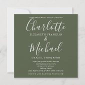Invitation Script Élégant Vert Olivier Tout en un Mariage (Devant)