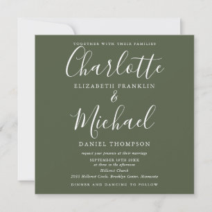 Invitation Script Élégant Vert Olivier Tout en un Mariage