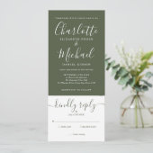 Invitation Script Élégant Vert Olivier Tout en un Mariage (Debout devant)