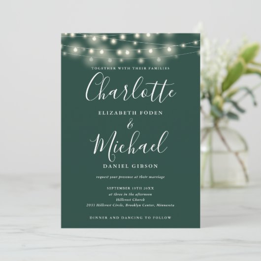 Invitation Script Emerald Green QR Code Mariage (Debout devant)
