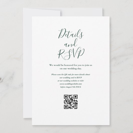 Invitation Script Emerald Green QR Code Mariage (Dos)