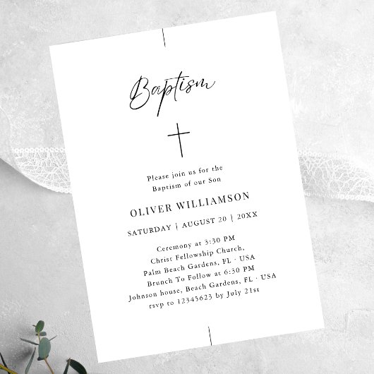 Invitation Script en ligne noir et blanc Genre Baptême neutre