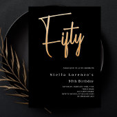 Invitation Script en or noir élégant 50e anniversaire