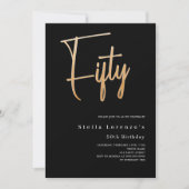 Invitation Script en or noir élégant 50e anniversaire (Devant)