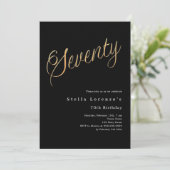 Invitation Script en or noir élégant 70e anniversaire (Debout devant)