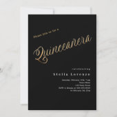 Invitation Script en or noir élégant Quinceanera (Devant)