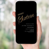 Invitation Script en or noir élégant Sweet 16
